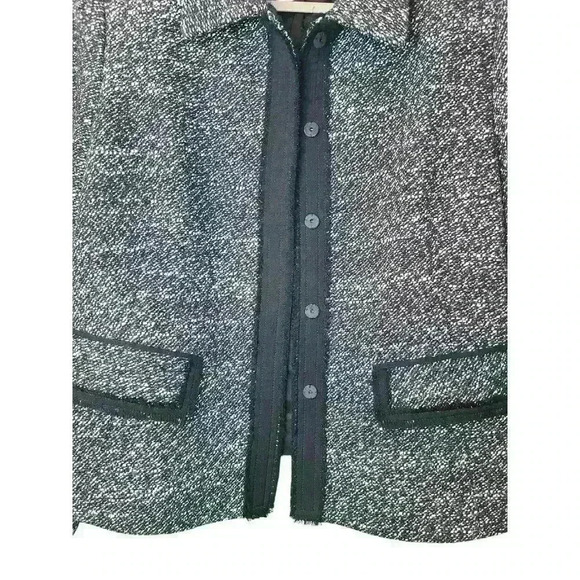 Lafayette 148 New York Black White Tweed Fray Edge Wool Blend Blazer Size 8 - Picture 3 of 8